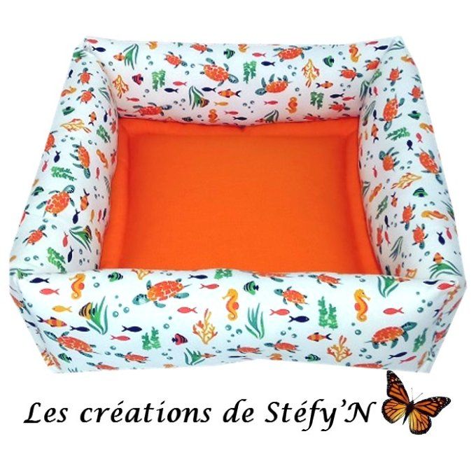 Couffin carré réversible FONDS SOUS-MARINS 35x35x12cm